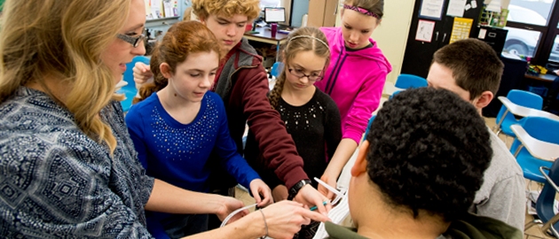 Student teacher Megan Taylor conducts class at Giant City School